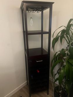 Dark Wood Bar Cabinet with Wine Glass Rack