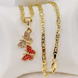 Mariposa CZ Cadena oró laminado/butterfly pendant and 14k gold plated chain