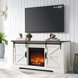 Farmhouse 58" Electric Fireplace TV Stand for TVs up to 65", Entertainment Center with Fireplace and Large Shelves for Living Room, Bedroom, Anitique 