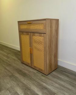 Wood and Rattan Cabinet with Drawer