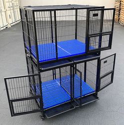 (New in box) $370 (Set of 2) Stackable Dog Cage 41x31x65” Heavy Duty Kennel w/ Plastic Tray