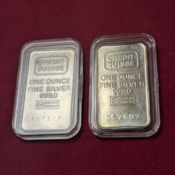 Silver .999 (2) Bars 1oz. Credit Suisse Vintage 
