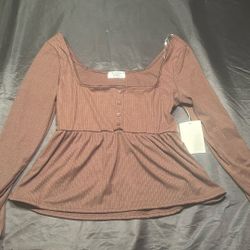 Brown Long sleeve Babydoll Top