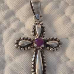Sterling Silver "CROSS" & RUBY STONE PENDANT"