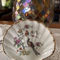 Vtg Limoges France Shell Shaped Small Dish Bowl Nuts Candy Phoenix Bird Tree