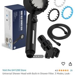 Universal Shower Head with Built-in Shower Filter. 3 Modes, Leak-Proof and Clog Resistant Shower Heads Black