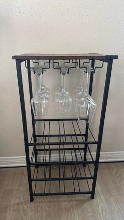 Wine rack table and wine glasses