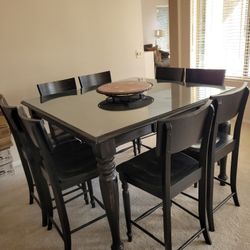 Wood Hightop Dining Table Black Distressed 8 Chairs 