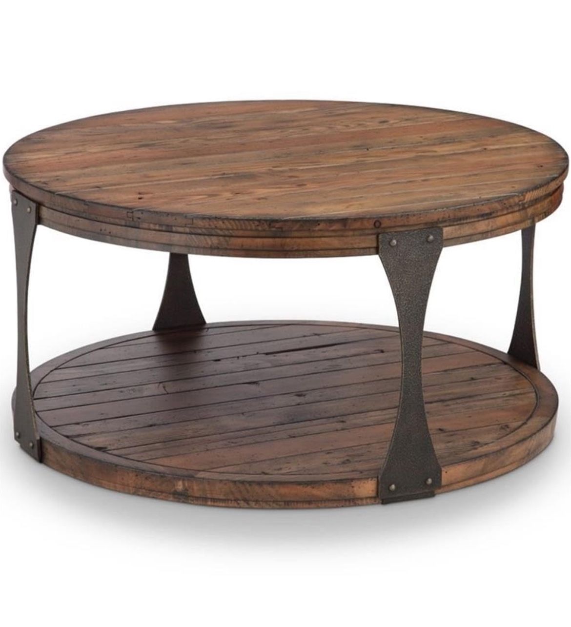 Magnussen Montgomery 36" Round Industrial Coffee Table in Bourbon