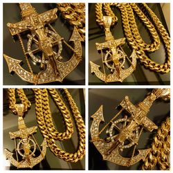 14K Gold Plated Miami Cuban Chain With Anchor Crucifix