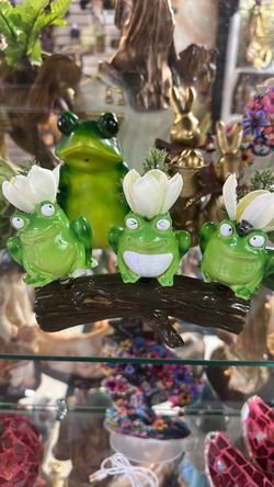 Three Frogs on a Log Resin Figurine