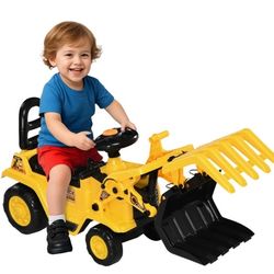 Aosom Kids Ride on Excavator Pulling Cart with Sound Effects, No Power Digger Scooter Ride-on Toy Construction Vehicle for Toddler or Preschool Age wi