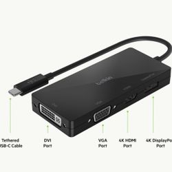 Belkin USB-C 4-in-1 Video Adapter HDMI VGA DVI DisplayPort - New