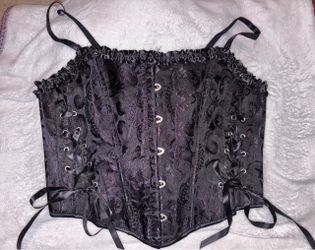 Black Brocade Corset with Lace-Up Sides