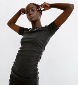 Zara Tight Grey Ribbed Short Sleeve Mini Dress - Size M