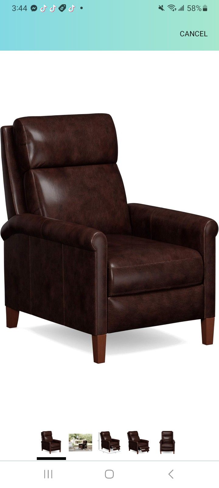 Sunset Trading Ethan Leather Manual Chair | Comfortable Rolled Arms | Contemporary Living Room Furniture | Expresso Brown Pushback Recliners, Espresso