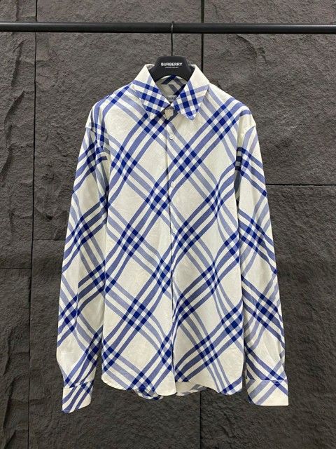 Burberry/Burberry 24ss blue and white twill classic cotton old money style unisex long-sleeved shirt L