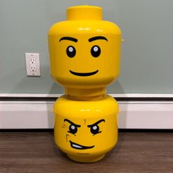 2 Lego Extra Large Storage Heads (Smiley & Angry)