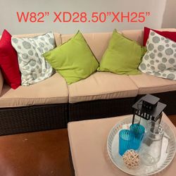 New outdoor/indoor sofa with storage ottoman. Plz read Ad