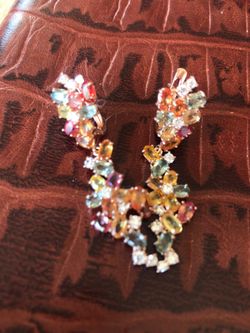 925 sterling silver over rose gold multicolor sapphire gemstone dangle earrings