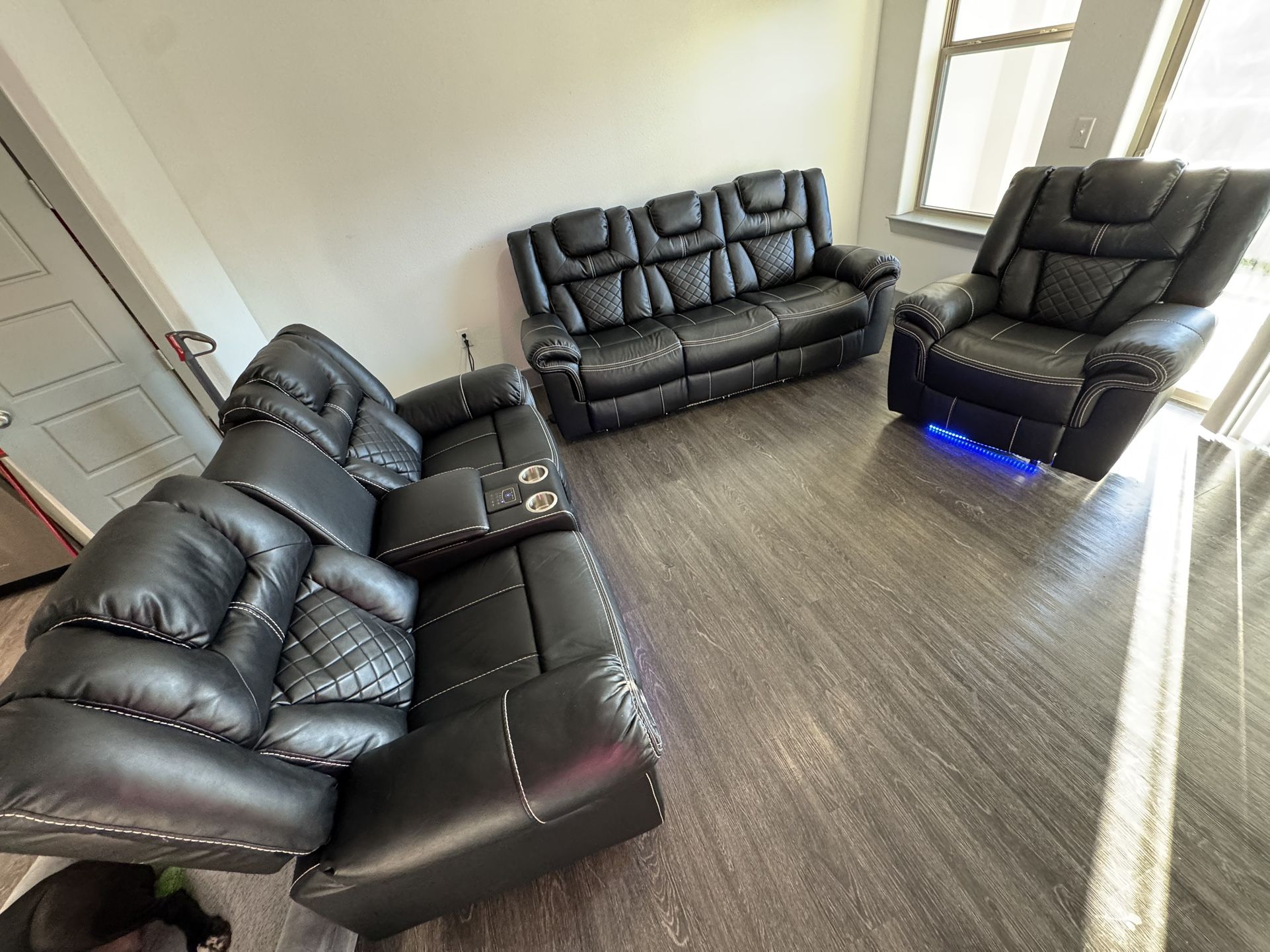 3 pc. Reclining Couch Set with Blue Tooth Speakers