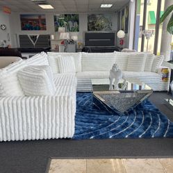 CRAZY OFFER👍Beautiful White Corduroy Sectional $1999 WITH FREE 65 INCH TV 
