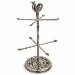 Ornate Silver Jewelry Stand with Bird Topper