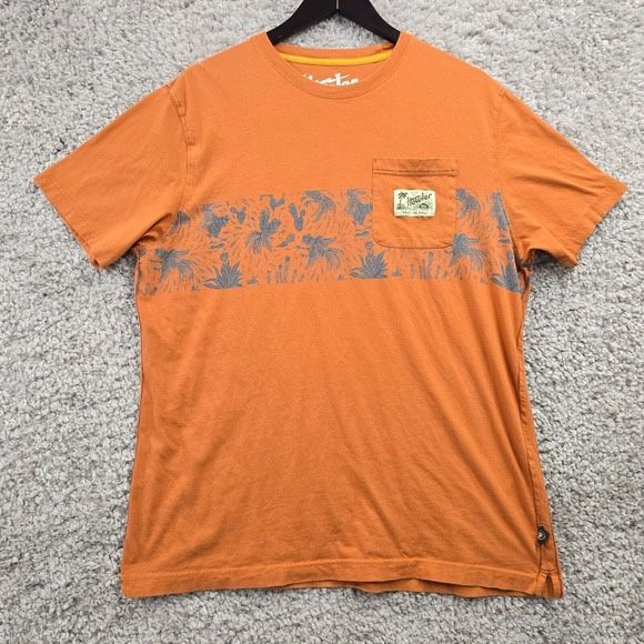 Howler Bros Shirt Mens Large Orange Short Sleeve Pullover Front Pocket Rooster