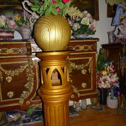 Golden Pedestal, Vase, Flowers