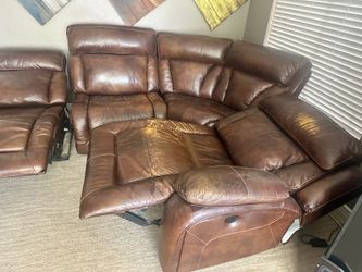 Brown leather power reclining sectional