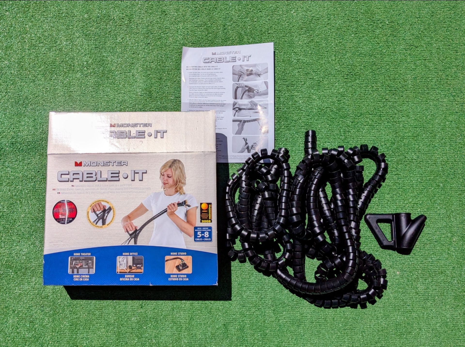 Monster Cable IT Cable Management Black Organizer Holds 8-To-12 Cables 16ft NIB