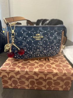 Coach Denim Signature Wristlet with Crystal Studs