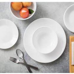 Corelle Vitrelle 18-Piece Service for 6 Dinnerware Set Triple Layer Glass and Chip Resistant, Lightweight Round Plates and Bowls Set, Winter Frost Whi