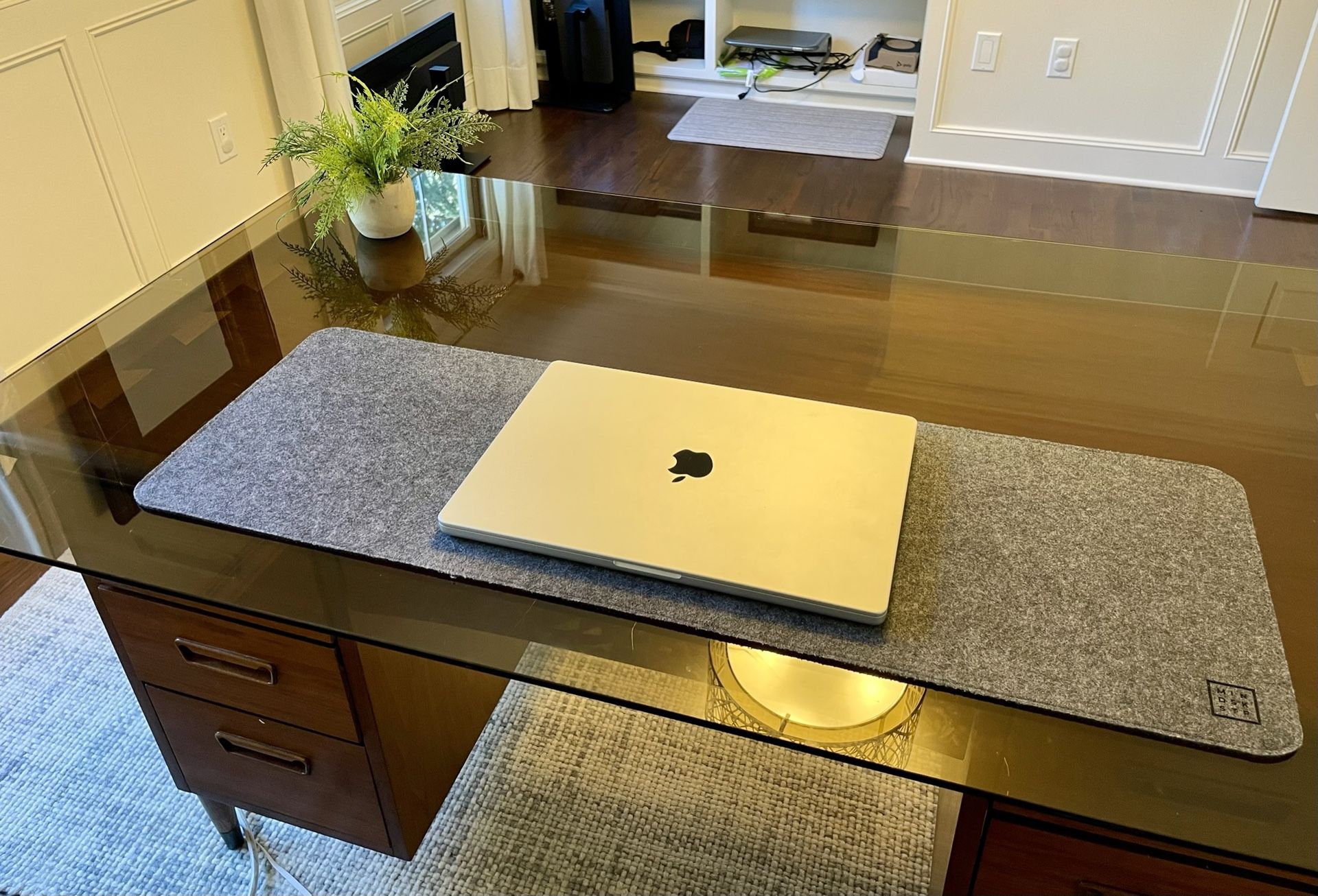 Walnut Office Desk With Glass Top