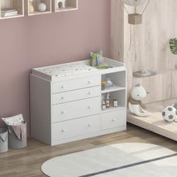 5-Drawers White Wood Chest of Drawers Dresser Vanity Table Storage Cab