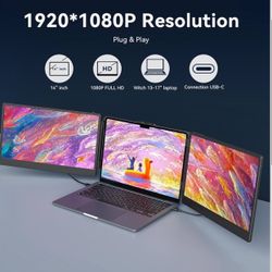 14'' Triple Laptop Screen Extender 1080P FHD, Portable Dual Monitor, Laptop Monitor Extender, for Triple Display, USB C HDMI, Plug-Play, for Mac
