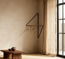 Wall-Mounted Clothing Rack Black Metal Wood