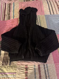 Black Sherpa Zip-Up Hoodie with Bear Ears
