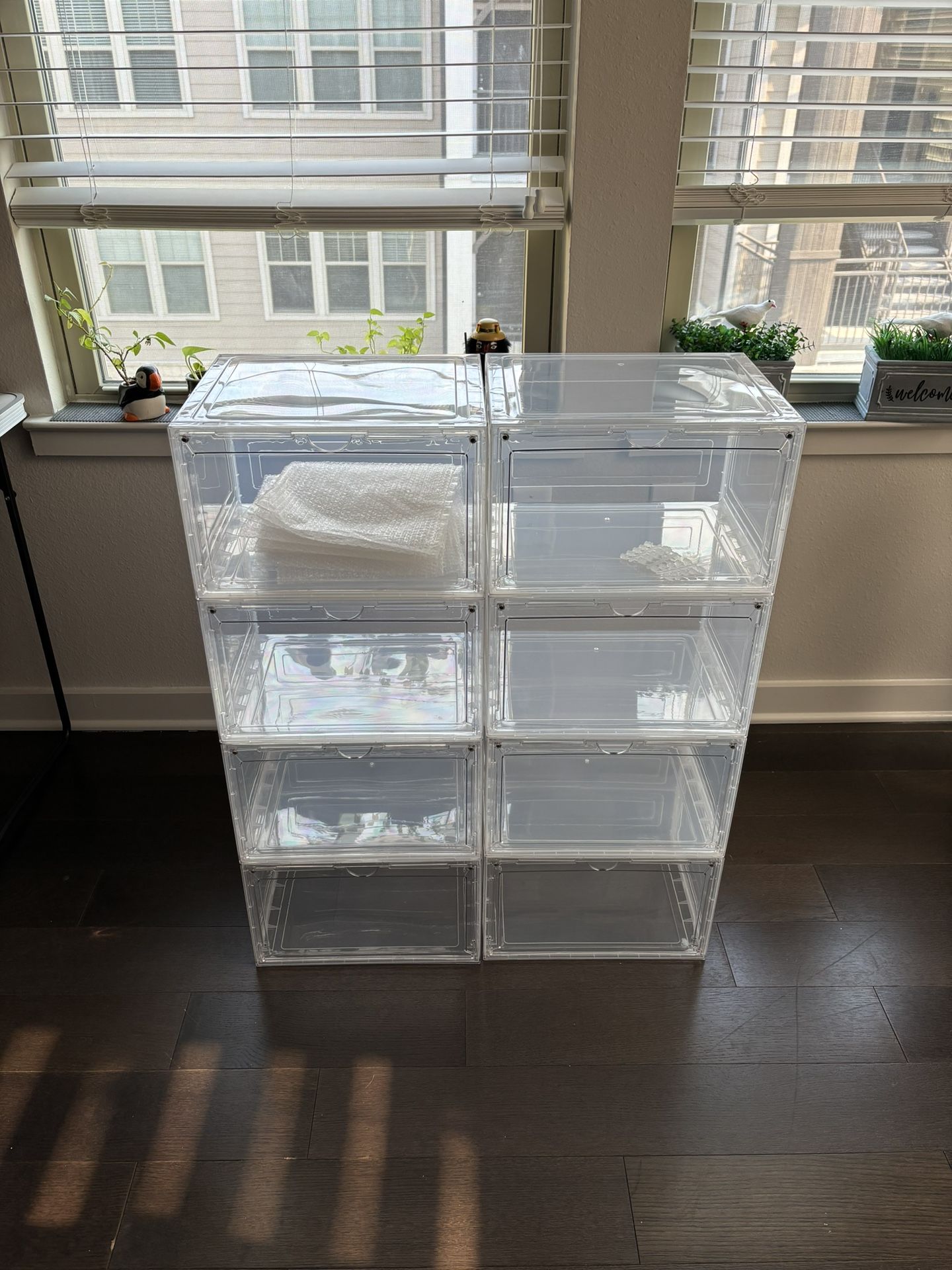 Clemate Upgraded X-Large Shoe Storage Box,8 Pack,Shoe Box Clear Plastic Stackable,Drop Front Shoe Box with Clear Door,Shoe Organizer and Shoe Containe