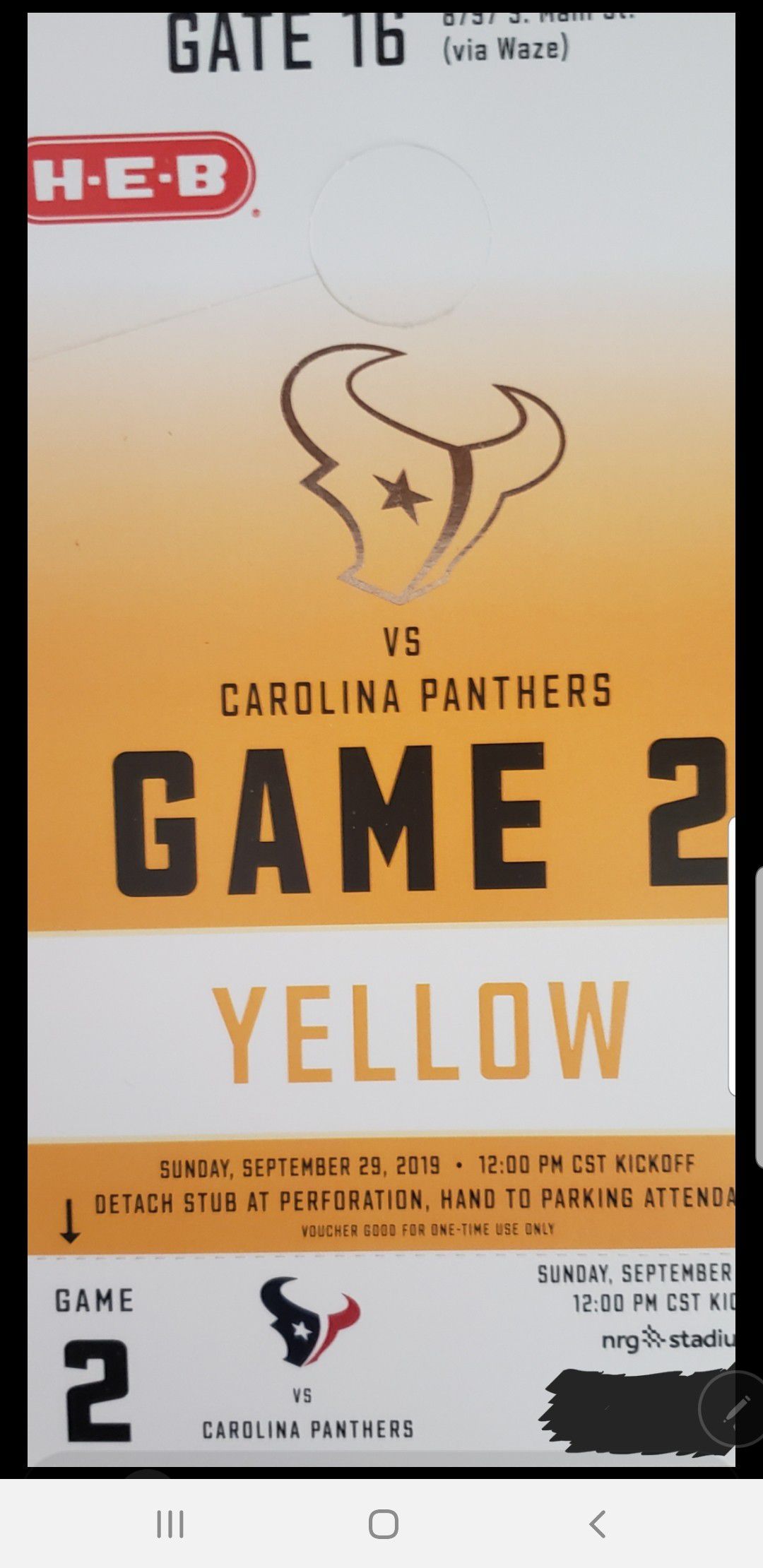 Houston Texans yellow pass- Panthers