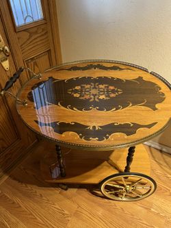Vintage Italian Inlaid Drop Leaf Cart