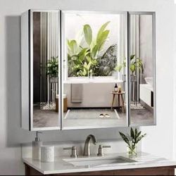 New Movo Triple Doors Medicine Cabinet w/ Mirror 36 X 26 Aluminum Bathroom Medicine Cabinet