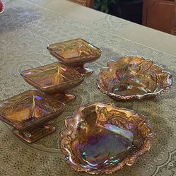 Vintage Marigold Carnival Glass Candy/Trinket Dishes