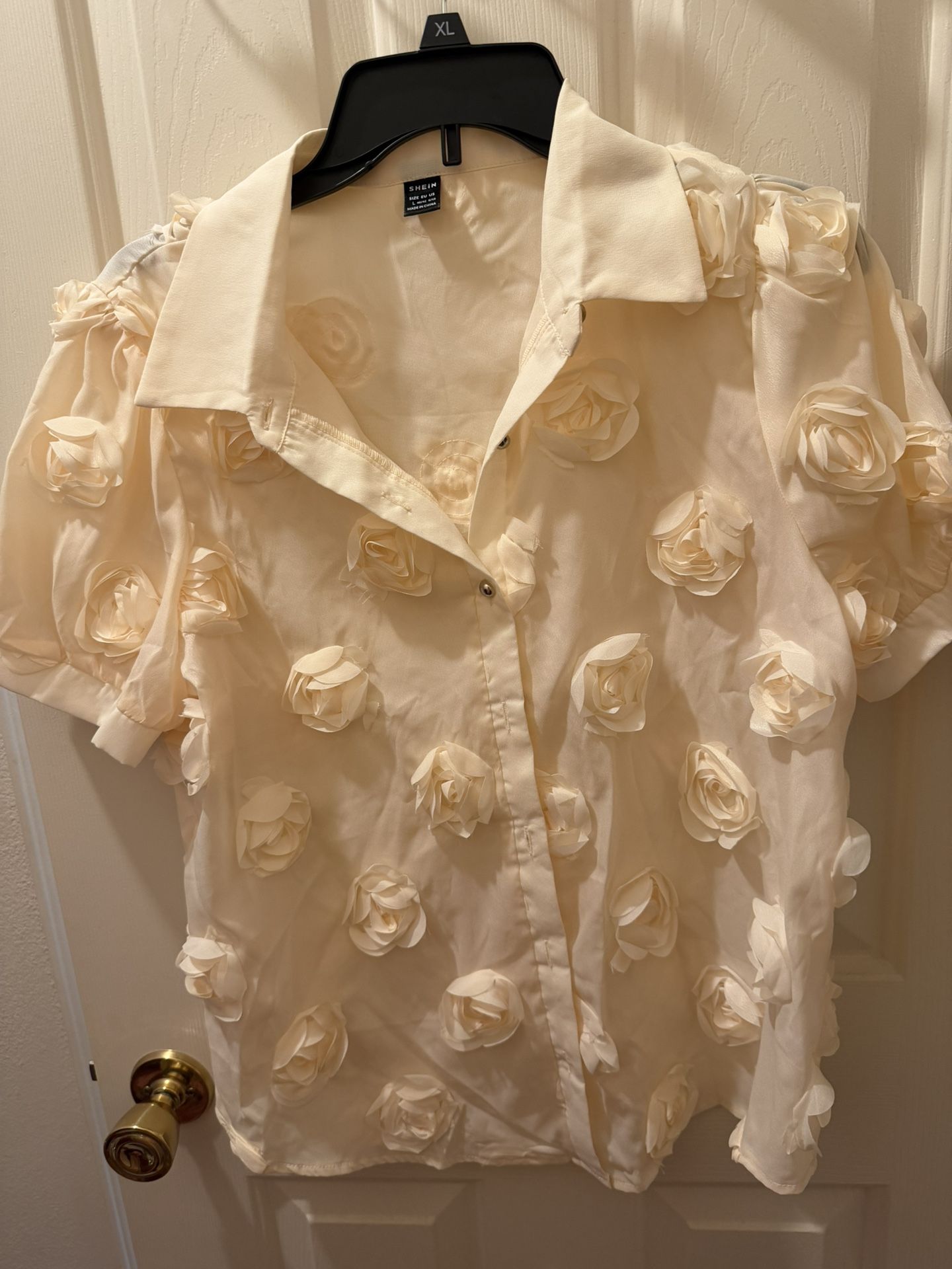 Cream With Roses Button Up Top