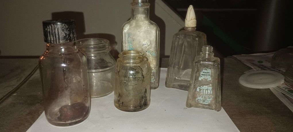 Vintage Antique Lot Of 6  Unique Glass Bottles