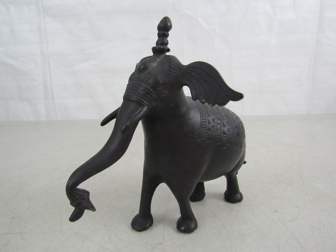 Indian Ayanar's Solid Brass Bronze Tone Dressed Elephant Figurine