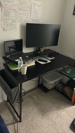Black Metal Computer Desk with Shelves