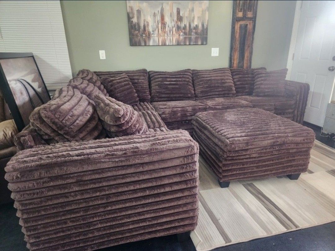 Brand New Byers Market Wham Chocolate Thick Corduroy 2pc Full Lenth Sectional & Ottoman Sets