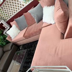 Cindy Gray - Blue - Black - Pink Velvet Reversible Sectional /couch /Living room set
