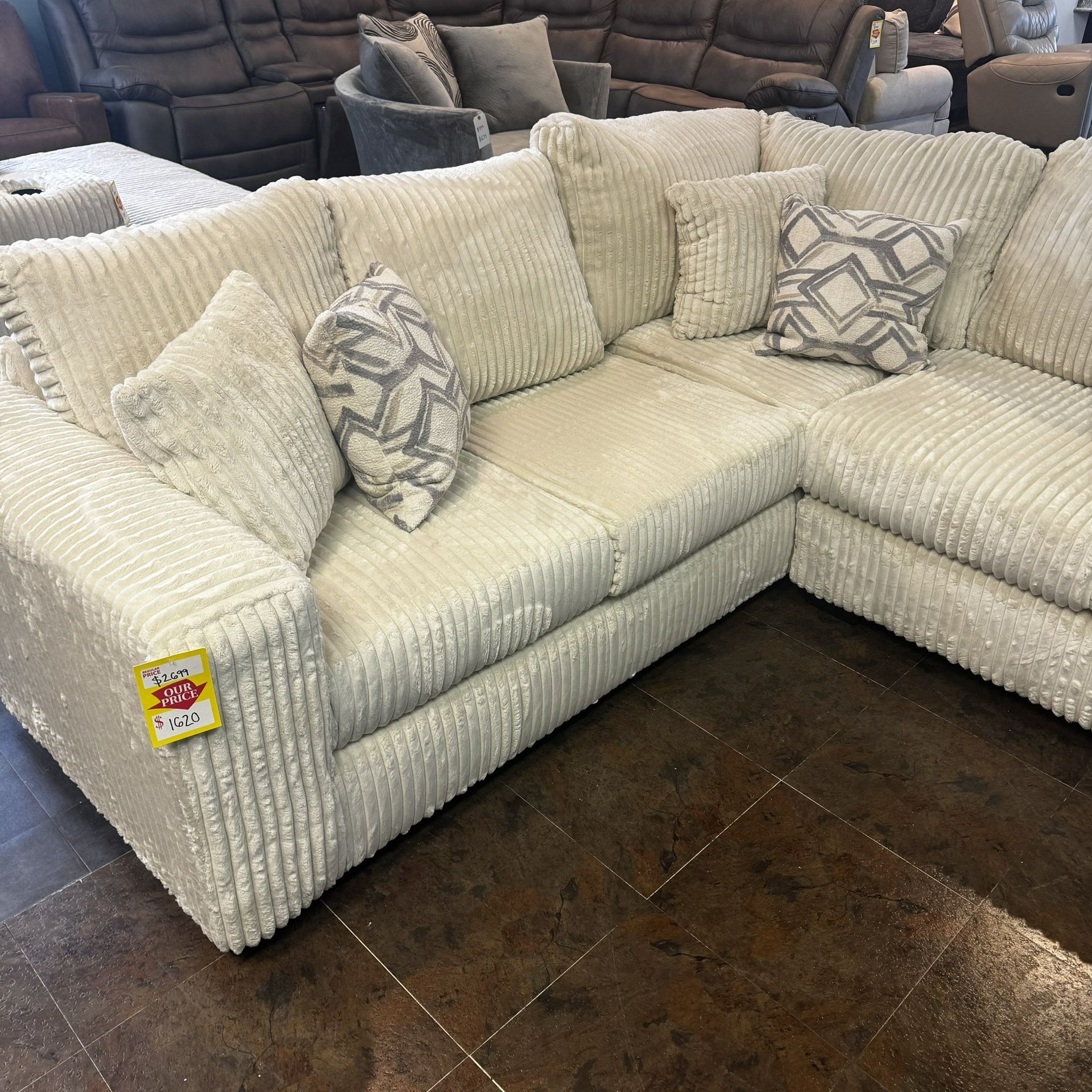 Fuzzy Sectional Sofa With Optional Matching Chair For 849! Come See Us! We Will Buy Your Old Furniture!